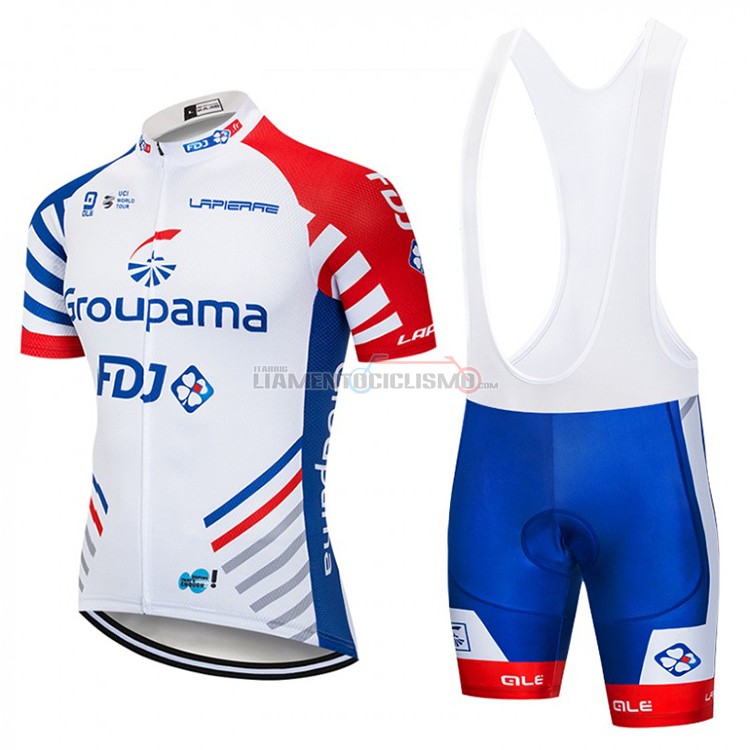 Abbigliamento Ciclismo FDJ Manica Corta 2018 Bianco e Blu